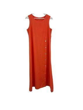 Cristina Vergani Women’s 100% Linen Orange Sleeveless Dress Size M
